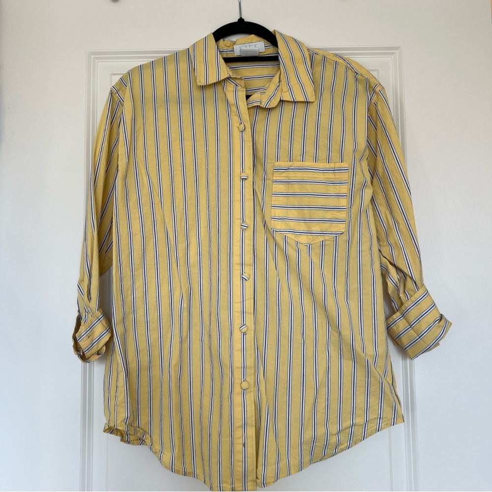 Vintage yellow/blue striped button up M